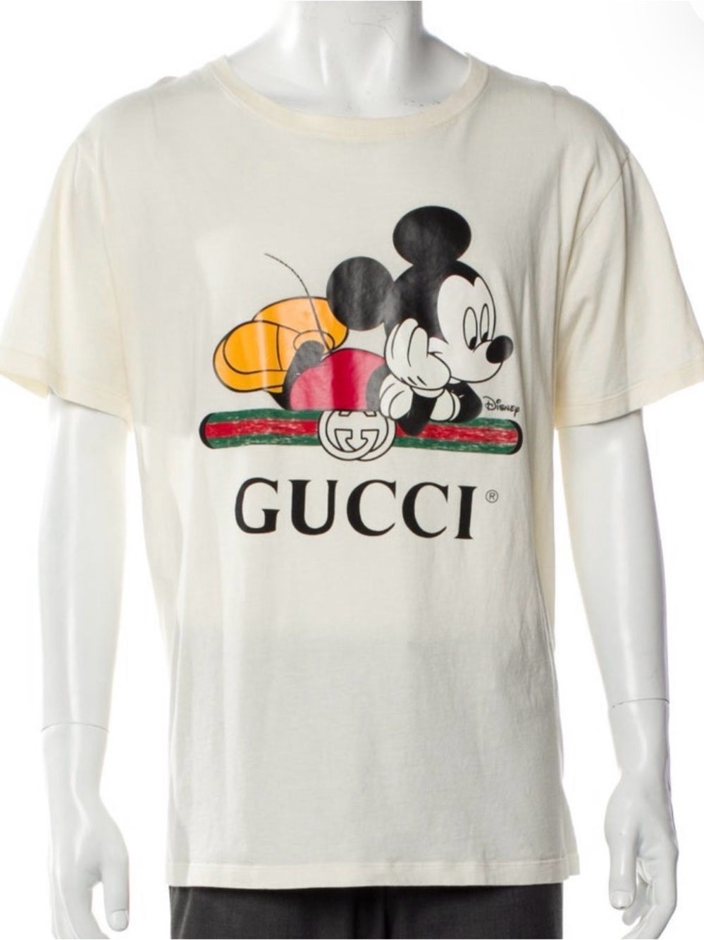 Gucci Cream Tee with Black, Red & Green Mickey Graphic